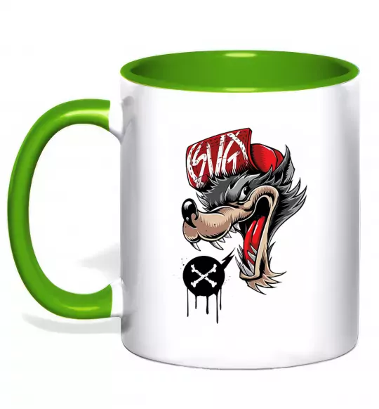 Чашка з кольоровою ручкою Swag wolf Зелений фото