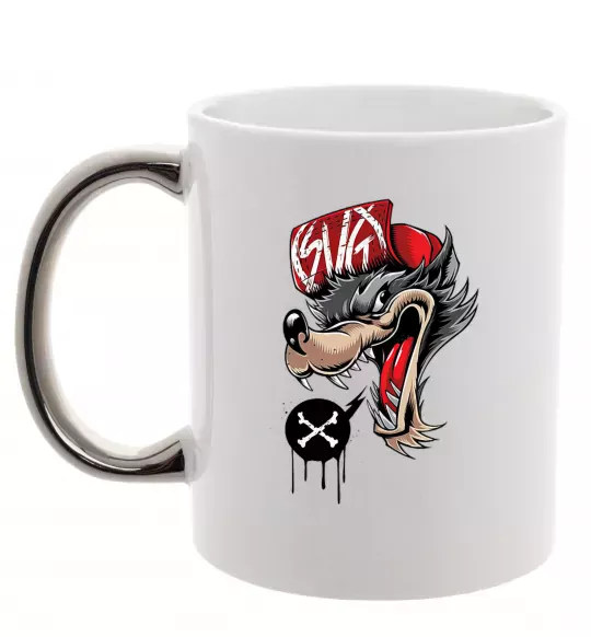 Чашка з кольоровою ручкою Swag wolf Срібло фото
