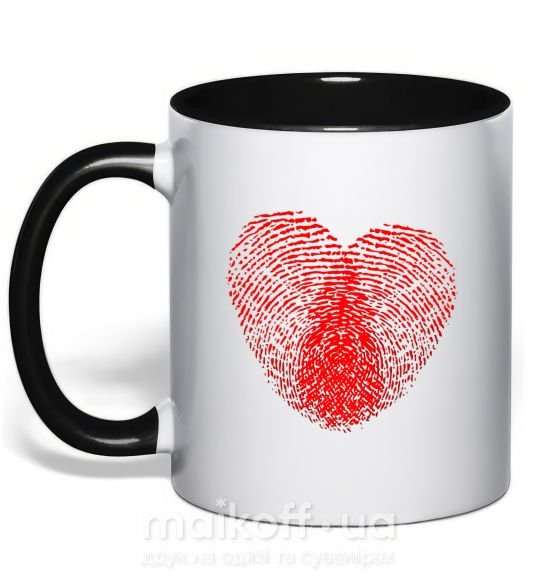 Чашка з кольоровою ручкою Сердце отпечаток Чорний фото