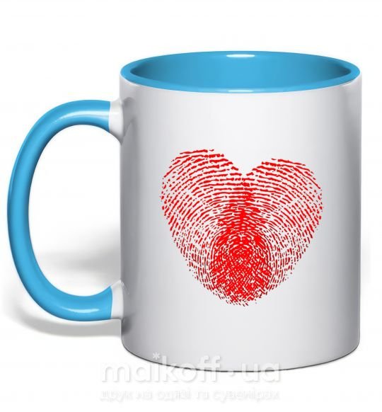 Чашка з кольоровою ручкою Сердце отпечаток Блакитний фото