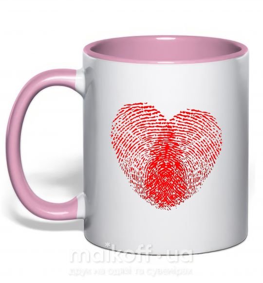 Чашка з кольоровою ручкою Сердце отпечаток Ніжно рожевий фото