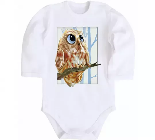 Дитячий бодік Сова маслом Білий фото