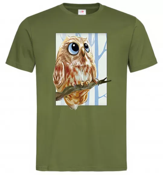 Мужская футболка Сова маслом Оливковый фото