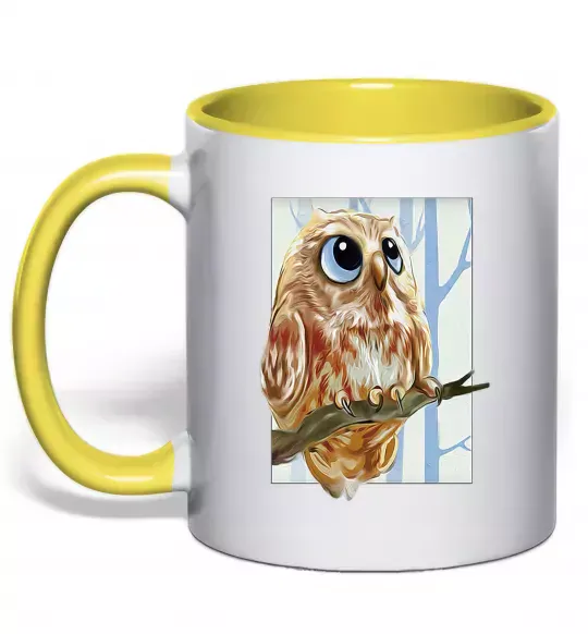 Чашка з кольоровою ручкою Сова маслом Сонячно жовтий фото