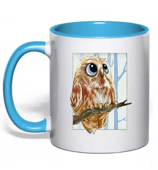Чашка з кольоровою ручкою Сова маслом Блакитний фото