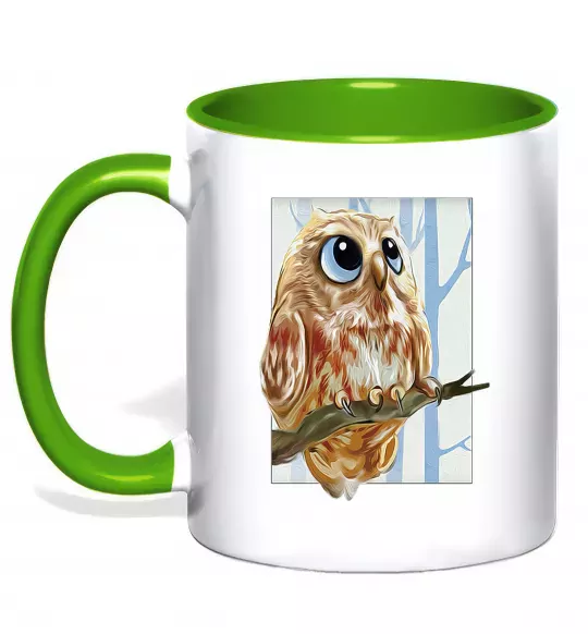 Чашка з кольоровою ручкою Сова маслом Зелений фото