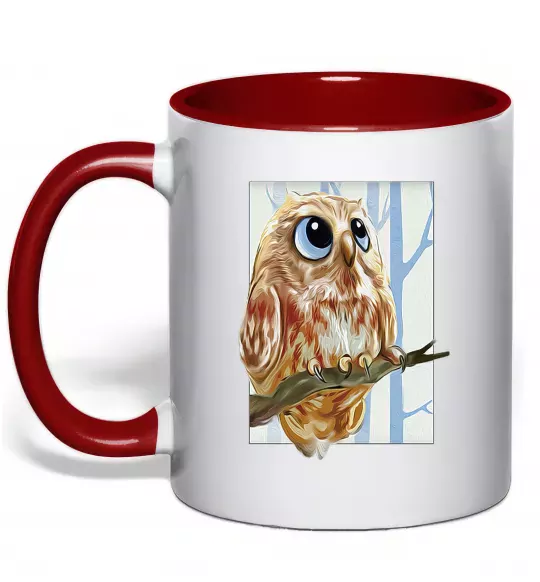 Чашка з кольоровою ручкою Сова маслом Червоний фото