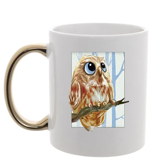 Чашка з кольоровою ручкою Сова маслом Золото фото