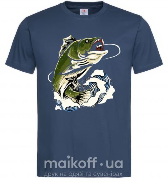 Мужская футболка Зеленая рыба брызги Темно-синий фото