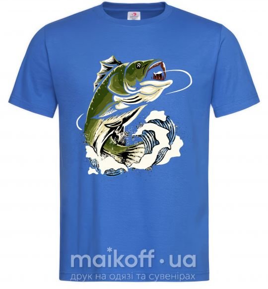 Мужская футболка Зеленая рыба брызги Ярко-синий фото