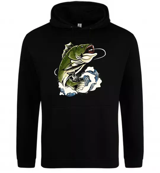 Чоловіча толстовка (худі) Зелена риба Чорний фото