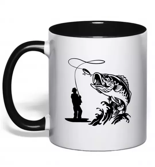 Чашка з кольоровою ручкою Велика рибина Чорний фото