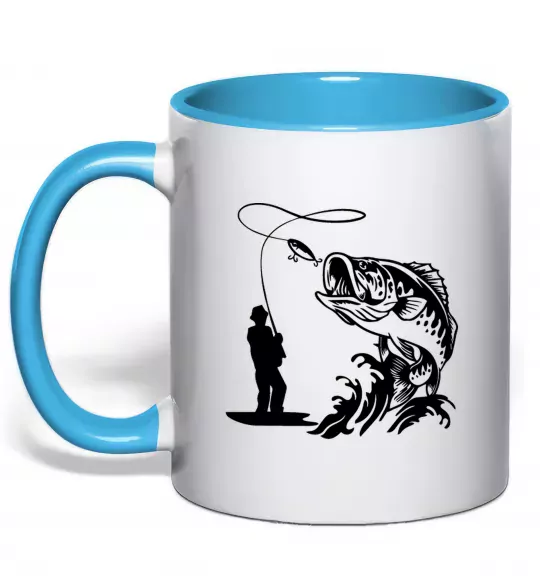 Чашка з кольоровою ручкою Велика рибина Блакитний фото