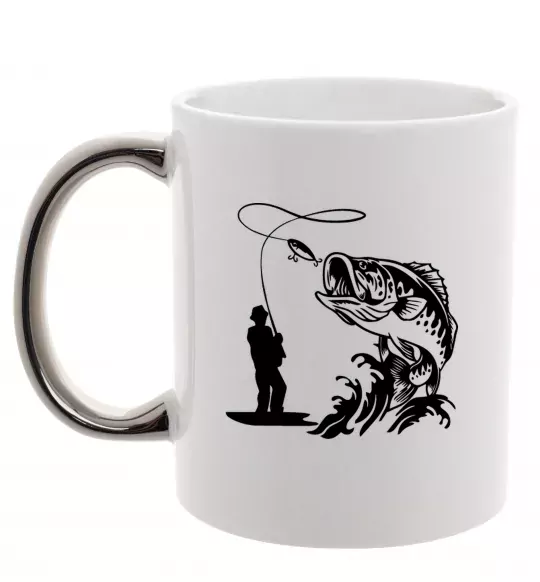 Чашка з кольоровою ручкою Велика рибина Срібло фото