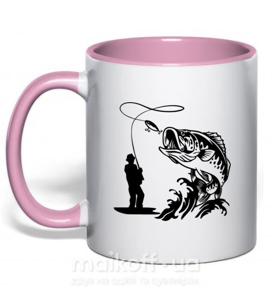Чашка з кольоровою ручкою Большая рыбина Ніжно рожевий фото