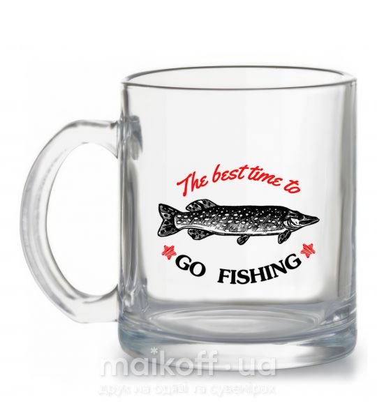 Чашка стеклянная The best time to go fishing Прозрачный фото