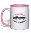 Чашка с цветной ручкой The best time to go fishing Нежно розовый фото