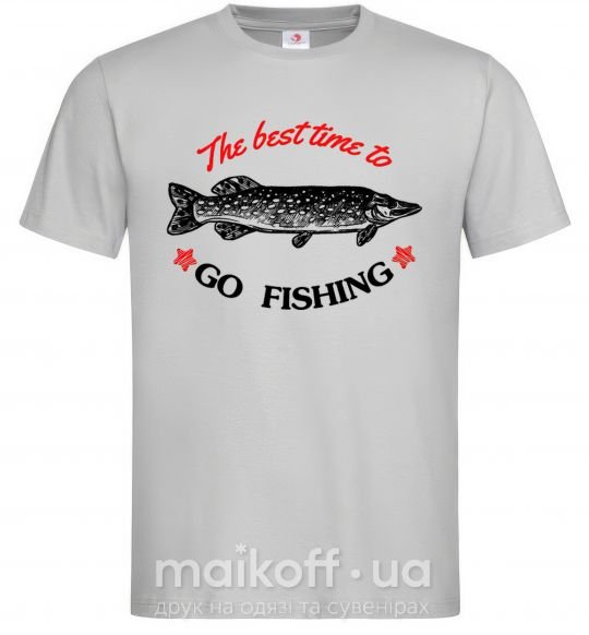 Мужская футболка The best time to go fishing Серый фото