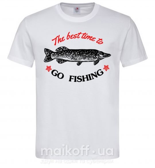 Мужская футболка The best time to go fishing Белый фото