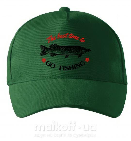 Кепка The best time to go fishing Темно-зеленый фото