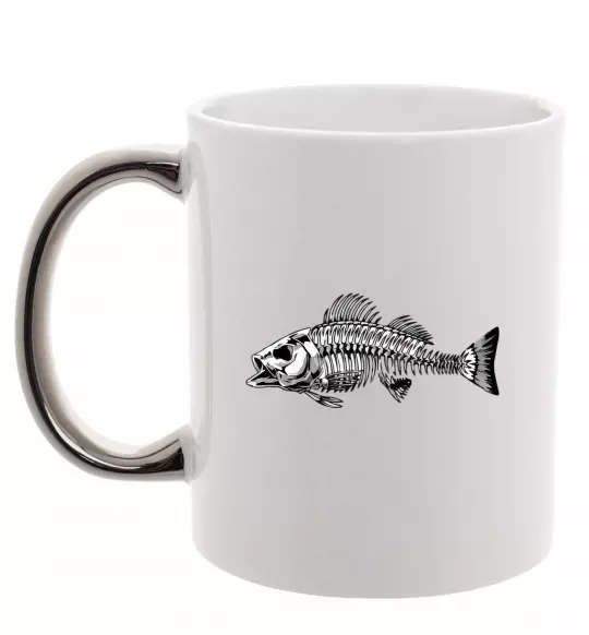 Чашка з кольоровою ручкою Cкелет риби Срібло фото