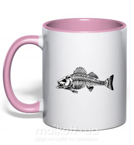 Чашка з кольоровою ручкою Рыбий скелет Ніжно рожевий фото