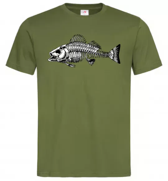 Мужская футболка Cкелет риби Оливковый фото