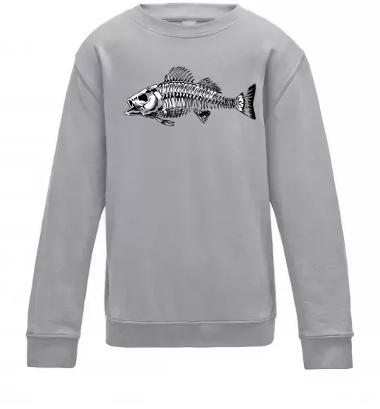 Детский Свитшот Cкелет риби Серый меланж фото