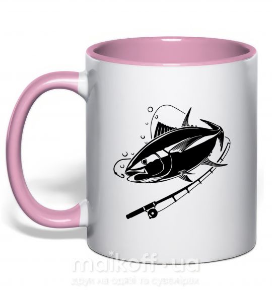 Чашка з кольоровою ручкою Рыба на крючке Ніжно рожевий фото