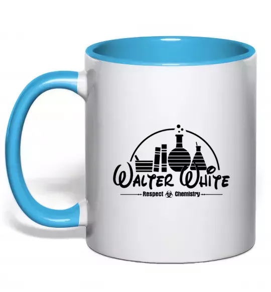 Чашка з кольоровою ручкою Walter White respect Chemistry Блакитний фото