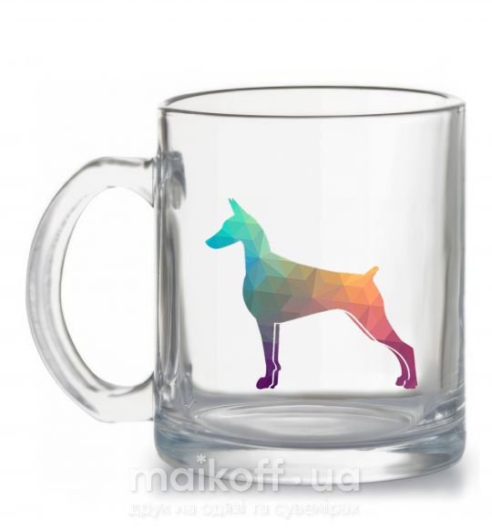 Чашка скляна Цветной доберман Прозорий фото