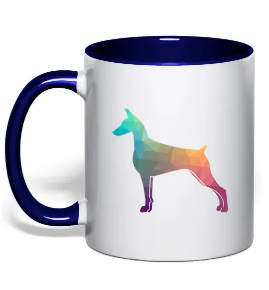 Чашка с цветной ручкой Кольоровий доберман Глубокий темно-синий фото