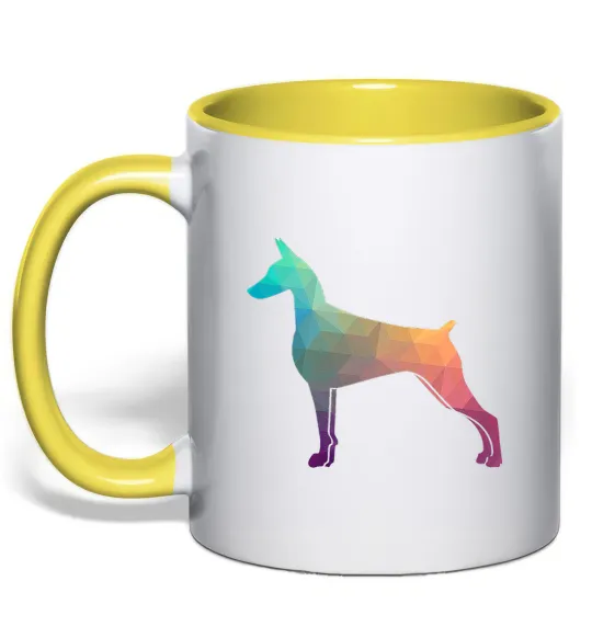 Чашка з кольоровою ручкою Кольоровий доберман Лимонний фото