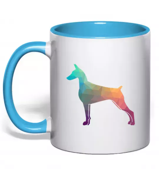 Чашка с цветной ручкой Кольоровий доберман Голубой фото