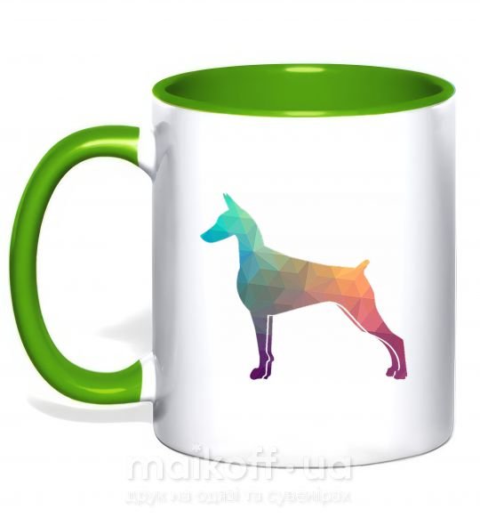 Чашка з кольоровою ручкою Цветной доберман Зелений фото