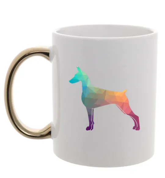 Чашка с цветной ручкой Кольоровий доберман Золото фото