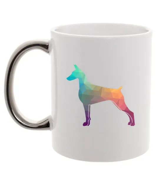 Чашка с цветной ручкой Кольоровий доберман Серебро фото