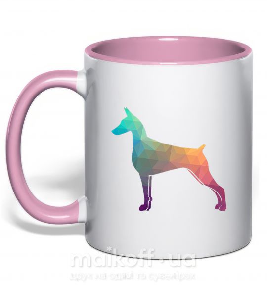 Чашка з кольоровою ручкою Цветной доберман Ніжно рожевий фото