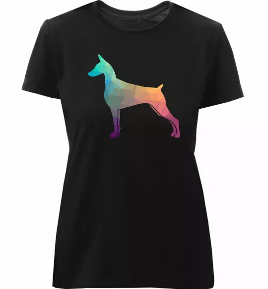 Женская премиум футболка Кольоровий доберман Черный фото