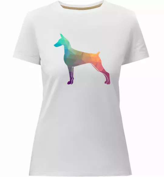 Женская премиум футболка Кольоровий доберман Белый фото