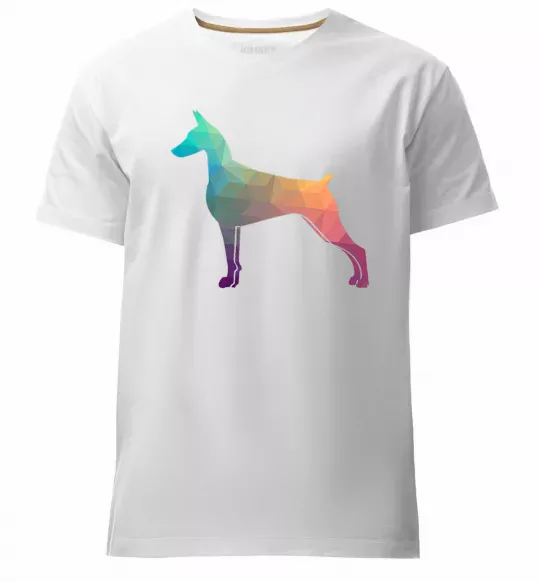 Мужская премиум футболка Кольоровий доберман Белый фото