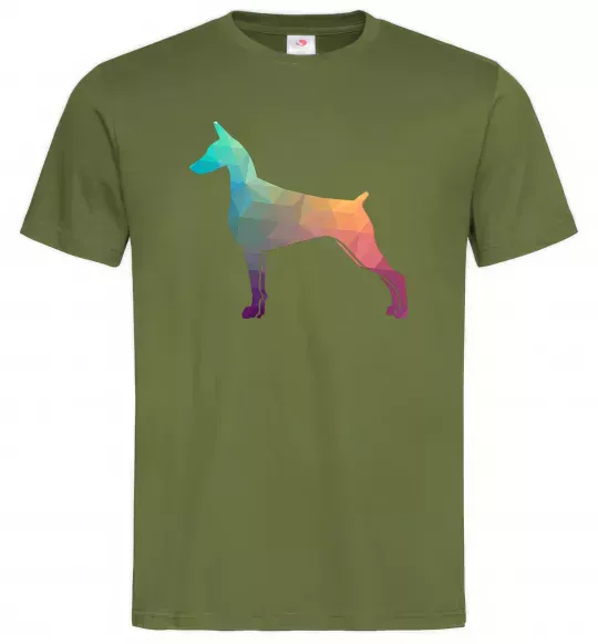 Мужская футболка Кольоровий доберман Оливковый фото