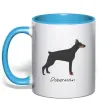 Чашка з кольоровою ручкою Doberman drawing Блакитний фото