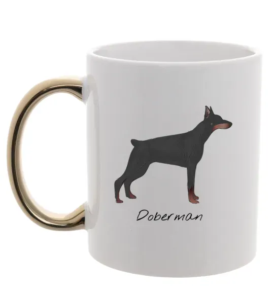Чашка з кольоровою ручкою Doberman drawing Золото фото