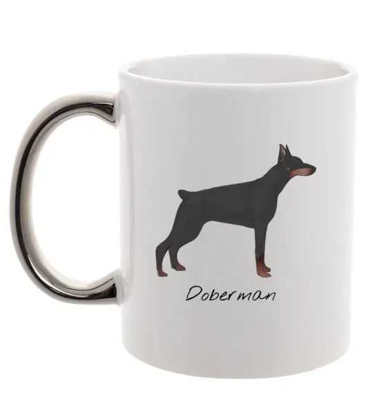 Чашка з кольоровою ручкою Doberman drawing Срібло фото