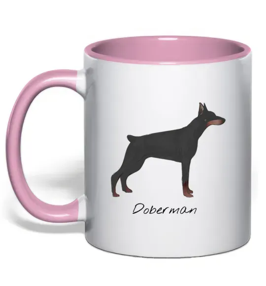 Чашка з кольоровою ручкою Doberman drawing Ніжно рожевий фото