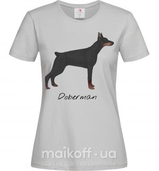 Женская футболка Doberman drawing Серый фото