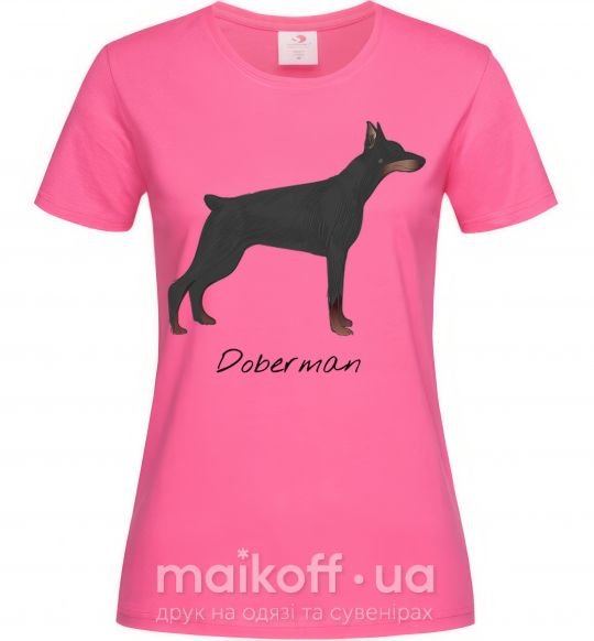Жіноча футболка Doberman drawing Яскраво-рожевий фото