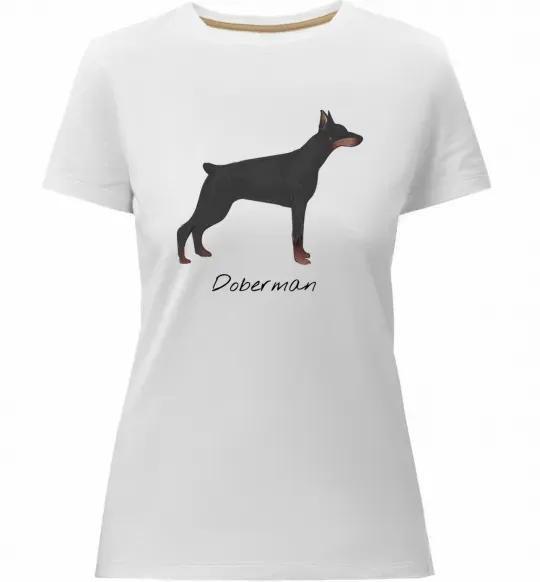 Женская премиум футболка Doberman drawing Белый фото