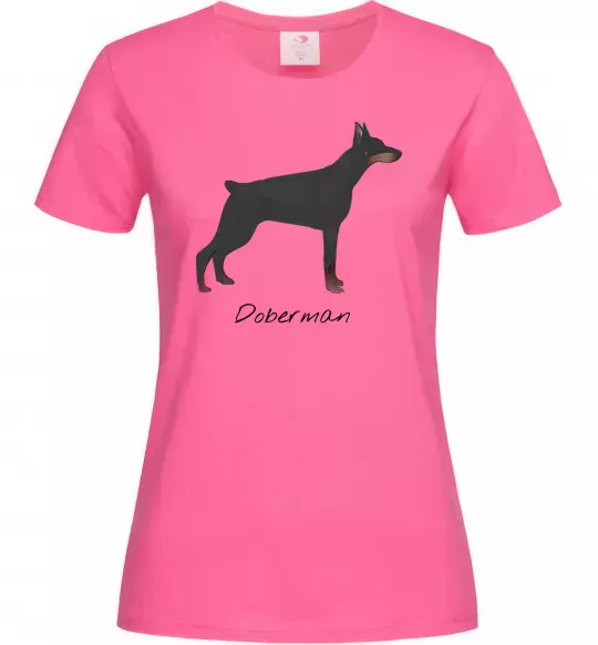 Женская футболка Doberman drawing Ярко-розовый фото